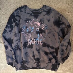AC/DC Black and Gray Tie-Dye Crewneck Sweater